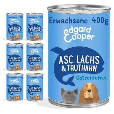 Abbildung von Edgard &amp; Cooper Nassfutter für Hunde (Lachs Truthahn, 400g x 6), Getreidefrei, natürliche Zutaten und frisches Fleisch, voller essentieller Aminosäuren
