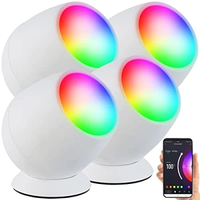 Abbildung von Luminea Home Control WiFi LED Lampen: 4er Set WLAN Stimmungsleuchten, RGB CCT LEDs, 210 lm, 2,2 W, USB, weiß (Stimmungsleuchte bunt, Tischleuchte, Kabellose Stehlampe)