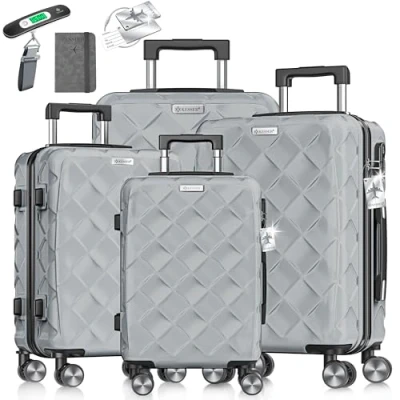 Abbildung von KESSER® Reisekoffer Set 4 teilig Kofferset ABS Hartschalenkoffer mit Zahlenschloss, Kofferwaage &amp; Reisebrieftasche 360 Rollen Handgepäck große Koffer für Business Reise Trolley Iron Grey