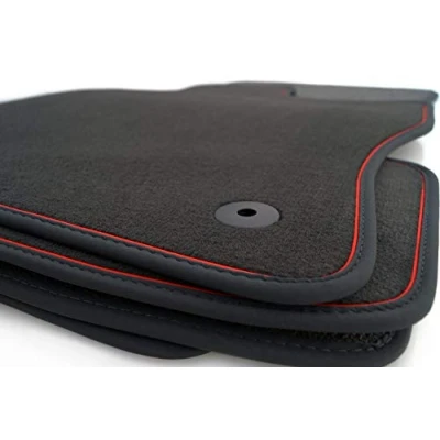 Abbildung von Fußmatten passgenau für Golf 7 VII &amp; 8 VIII Velours Automatten Premium Matten Autoteppich Schwarz 4 teilig Zierband Rot