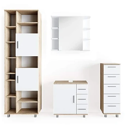 Abbildung von Vicco Badmöbel Set Ilias, Sonoma/Weiß, 4 Teile