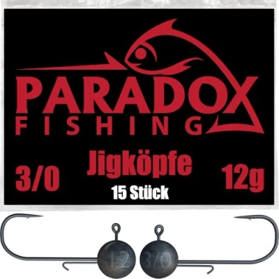 Abbildung von Paradox Fishing Jigköpfe Set 15x 12g 3/0 I Jig Köpfe Gummifisch mit Jighead für Gummifische Barsch Hecht Zander Angelzubehör