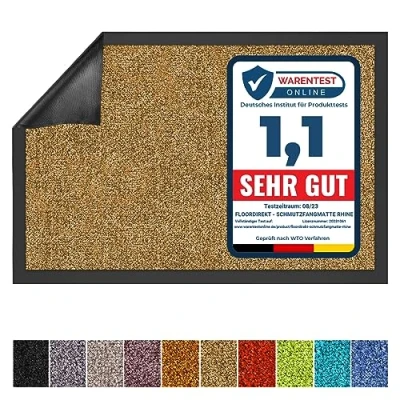 Abbildung von Floordirekt Schmutzfangmatte Rhine waschbare &amp; leistungsstarke Fußmatte Sauberlaufmatte mit Rutschfester Rückseite Türmatte für den Eingangsbereich (Beige, 40 cm x 60 cm)