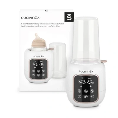Abbildung von Suavinex, 2 in 1 Flaschenwärmer und Sterilisator. 5 Modi: Auftauen, Schnellmodus, Gläschen erwärmen, Wasserbad Sterilisieren. Für Muttermilch oder Milchpulver, Automatische Abschaltung, Weiß