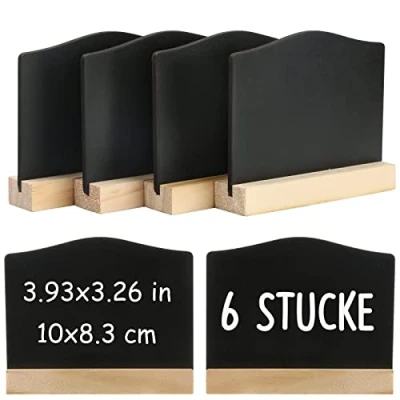 Abbildung von DONQL 6Pcs Mini Kreidetafel mit Ständer, Kleine Tafel Holzschilder zum Beschriften, Set,Tischkarten Preisschilder Platzkarten Aufsteller für Hochzeit,Geburtstag usw. (Wellig)