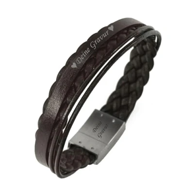 Abbildung von COWstyle Personalisiertes Lederarmband Herren mit Namen oder Datum Armband Gravur Geschenk zum Vatertag Männerarmband für Papa