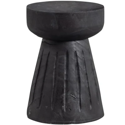 Abbildung von WOOOD Borre Hocker Rund Schwarz Paulownia Holz Langlebig Sitzhocker Planzentisch Couchtisch 2er Set Beistelltische bis 20kg Belastbar ø28x40 cm