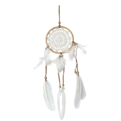 Abbildung von Saraswati Traumfänger Rattan mit Netz gehäkelt, weiss 12cm, Gesamtlänge 14x50cm