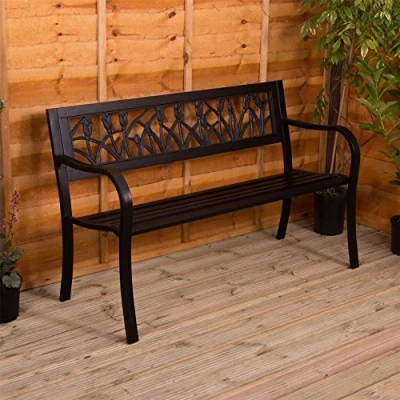 Abbildung von Garden Vida Garde Gartenbank, Stahl, Tulpen Design, 3 Sitzer, für den Außenbereich, Parkbank, Terrassensitzmöbel, 77 x 125 53 cm (H B T)
