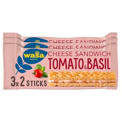 Abbildung von Wasa Knäckebrot Sandwich Käse, Tomate &amp; Basilikum Multipack (8 x 120 g je 3x40g) Der Snack für jeden Geschmack, perfekt unterwegs