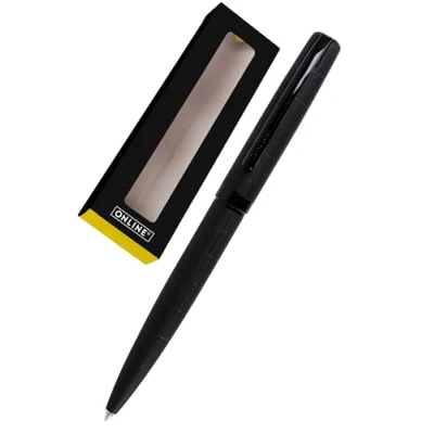 Abbildung von ONLINE Drehkugelschreiber Eleganza I Metall Black Style auswechselbare Großraummine Metallclip Schreibfarbe Schwarz Kugelschreiber inkl. Geschenkverpackung, 1 Stück (1er Pack)