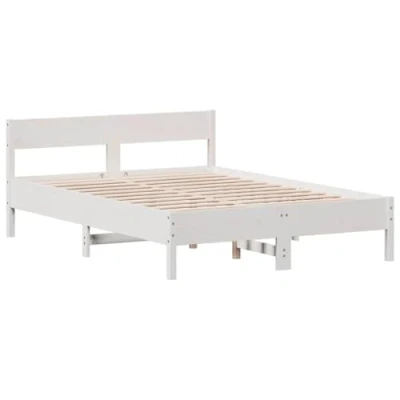 Abbildung von vidaXL Massivholzbett, Holzbett Bett mit Kopfteil, Bettgestell Lattenrost, Doppelbett Bettrahmen Schlafzimmerbett, Weiß 160x200cm Massivholz Kiefer