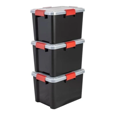 Abbildung von Iris Ohyama Luftdichte Kunststoff Aufbewahrungsboxen mit Deckels, 20L, 3er Set, Schwarz, Hermetischer wasserdichter Verschluss, Robuste Schnappverschlüsse, Stapelbar, Staubschutz, BPA frei, DDAT SD