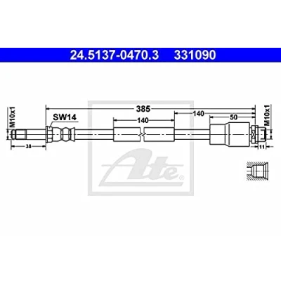 Abbildung von ATE 24.5137 0470.3 Bremsschläuche 470 M10x1 VOLKSWAGEN: Crafter 30 50 Kastenwagen, 35 Bus, Pritsche/Fahrgestell