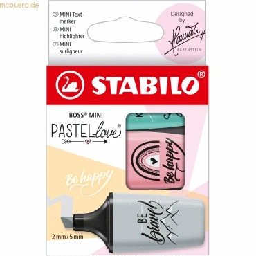 Abbildung von Textmarker STABILO BOSS MINI Pastellove 2.0 3er Pack rosiges Rouge, zartes Türkis, Hauch von Minzgrün