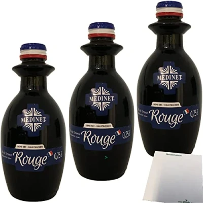 Abbildung von Medinet Rouge Rotwein halbtrocken rot vollmundig fruchtig 12%vol. 3er Pack (3x0,25 Liter Flasche) + usy Block
