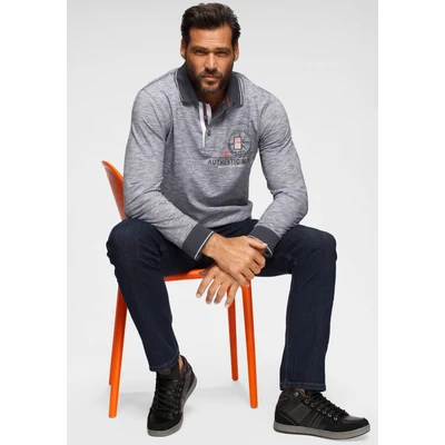 Abbildung von Mans World Langarm Poloshirt, in melierter Optik
