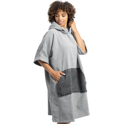 Abbildung von HOMELEVEL Unisex Bademantel Badeponcho aus 100% Baumwolle für Erwachsene mit Kapuze,