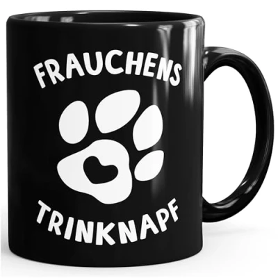 Abbildung von MoonWorks® Kaffee Tasse Spruch Frauchens Trinknapf Hundepfote Motiv Becher Bürotasse Hundeliebhaber schwarz unisize