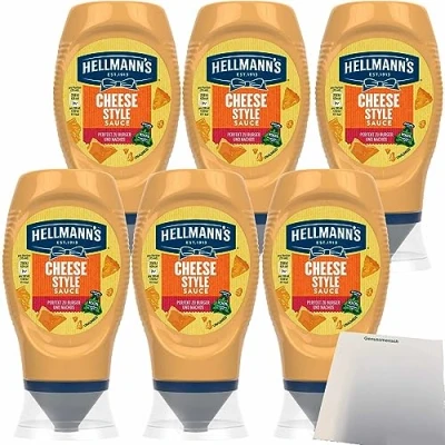 Abbildung von Hellmann&#039;s Cheese Style Sauce perfekt zu Burger und Nachos 6er Pack (6x250ml Flasche) + usy Block