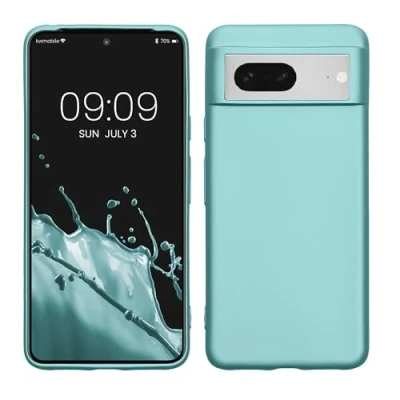 Abbildung von kwmobile Case kompatibel mit Google Pixel 8 Hülle Schutzhülle aus Silikon metallisch schimmernd Handyhülle Metallic Mintgrün