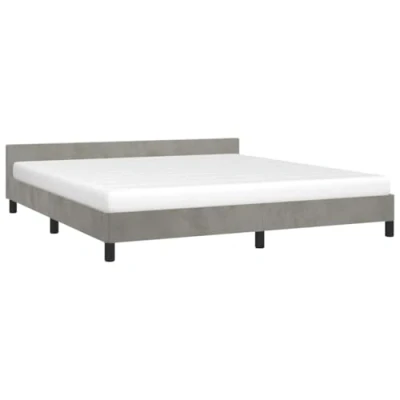 Abbildung von vidaXL Bettgestell mit Kopfteil, Bettrahmen Lattenrost, Bett Polsterbett Stützbeinen, Schlafzimmerbett Doppelbett, Hellgrau 180x200cm Samt