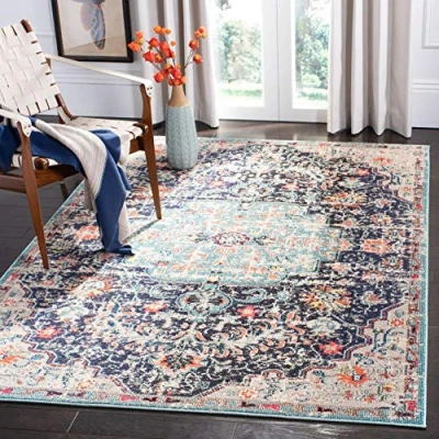 Abbildung von SAFAVIEH Boho Teppich für Wohnzimmer, Esszimmer, Schlafzimmer Madison Collection, Kurzer Flor, Schwarz und Blaugrün, 122 X 183 cm