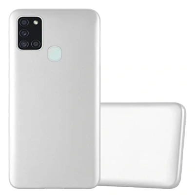 Abbildung von Cadorabo Hülle kompatibel mit Samsung Galaxy A21s Schutzhülle TPU Silikon Case Metallic Design Slim Kratzfest Weiche Gummi Rundumschutz für in Silber