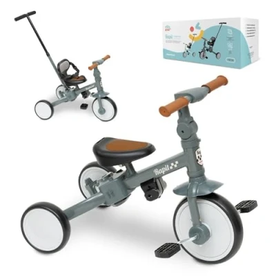 Abbildung von Dreirad ab 1 Jahr mit Schubstange Evolution Interbaby bis 5 Jahren Vom zum Fahrrad Oder Ohne Pedale Anpassungsfähig und Wandelbar Grau Farbe