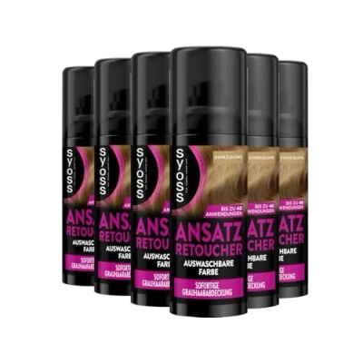 Abbildung von SYOSS Ansatz Retoucher Kaschierspray Dunkelblond (6x 120 ml), Ansatzspray deckt helleren und grau nachwachsenden ab, schweiss &amp; regenfeste auswaschbare Haarfarbe bis zu 40 Anwendungen