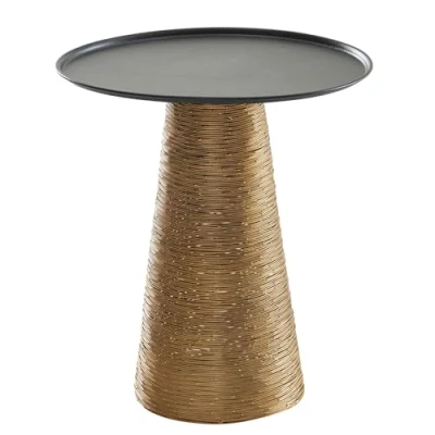 Abbildung von FineBuy Beistelltisch Gold Schwarz 40x40x45 cm Anstelltisch Aluminium, Kleiner Sofatisch Metall Rund, Wohnzimmertisch Couch Modern, Couchtisch Hoch