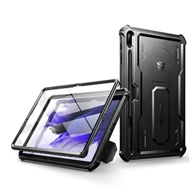 Abbildung von Dexnor Kompatibel mit Samsung Galaxy Tab S7 FE Hülle, [Eingebaute Displayschutzfolie und Ständer] Strapazierfähiger Schutz in Militärqualität Stoßfeste Schutzhülle Schwarz