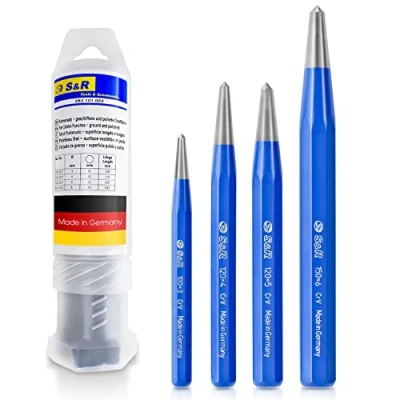 Abbildung von S&amp;R Ankörner Satz 4 tlg: 3, 4, 5, 6 mm, CrV Stahl/MADE in GERMANY/geschmiedet und gehärtet, schlagfest, stabiler Kunststoffbox