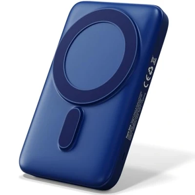 Abbildung von Powerbank Blau 10.000 mAh Wireless Charger mit 20 W MagSafe, 22,5 QC &amp; PD Fast Charging, Integrierte Type C Eingänge, LED Batterieanzeige, Kompakt