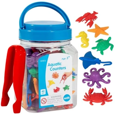 Abbildung von edxeducation Aquatische Zähler Minidose Set mit 42 Stück Zählen, Farben, Sortieren und Reihenfolgen lernen mathematische Manipulatoren für Kinder