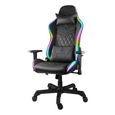 Abbildung von DELTACO Gaming DC410 Ergonomischer Stuhl mit LED (Kunstleder, RGB Beleuchtung, Kissen für Lenden und Nacken) Schwarz