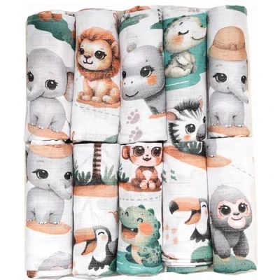 Abbildung von FENSILO Baby Mullwindeln Mulltücher Spucktücher 10er Pack 70x80 cm für und NeugeboreneMusselintücher Jungen MädchenSpucktücher aus BaumwolleReinigenAbwischen Abdecken 07