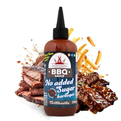 Abbildung von Poppamies BBQ Sauce ohne Zuckerzusatz Barbeque Low Carb, rauchiger &amp; kräftiger Geschmack, glutenfrei, laktosefrei, vegan 310 g