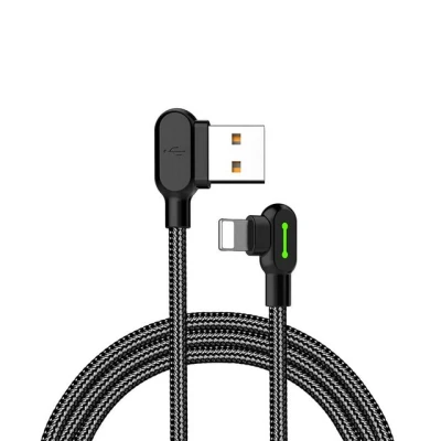 Abbildung von mcdodo LED 90 Grad M Ladekabel Winkel USB Kabel Nylon geflochten Kabel, Standard USB, Lightning (180 cm), Winkelstecker