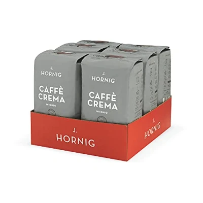 Abbildung von J. Hornig Kaffeebohnen Espresso, Caffè Crema Intenso, 6x1kg ganze Bohnen, kräftig schokoladiger Geschmack, für Vollautomaten, Siebträgermaschine und Espressokocher