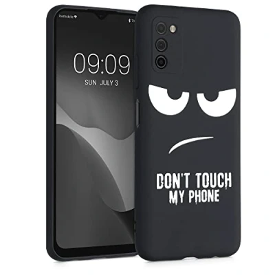 Abbildung von kwmobile Hülle kompatibel mit Samsung Galaxy A03s Handyhülle Silikon Case Don&#039;t Touch My Phone Weiß Schwarz