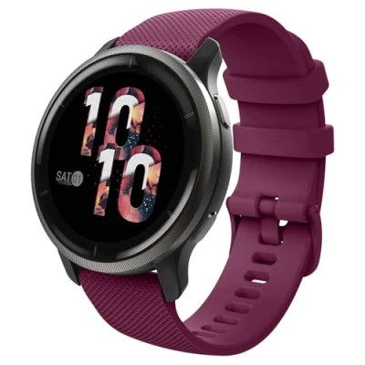 Abbildung von MoKo Armband Kompatibel mit Garmin Vivoactive 4S/Venu 3S/Venu 2S/Forerunner 265S/255S/255S Music/Vivomove 3S, 18mm Weiches Silikon Ersatzarmband Uhrenarmband Sportarmband, Wein Rot