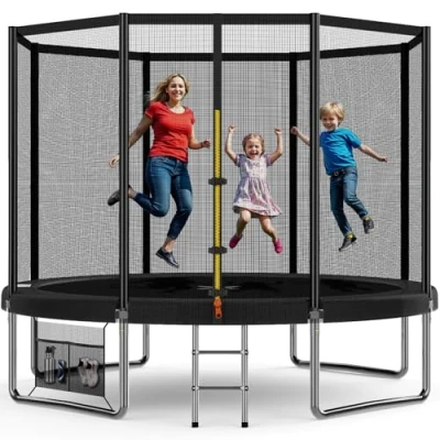 Abbildung von Devoko Trampolin Outdoor Ø 183/228/305/366/427 cm TÜV Rheinland GS Zertifikat, Indoor Kinder Gartentrampoline, Komplettset mit Schuhnetz, Leiter, Randabdeckung, Sicherheitsnetz