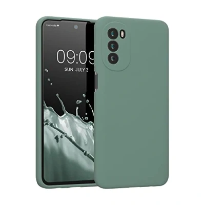 Abbildung von kwmobile Hülle kompatibel mit Motorola Moto G52 / G82 5G Silikon Handy Case Handyhülle weiche Oberfläche kabelloses Laden Tannengrün