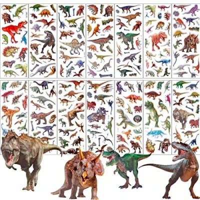Abbildung von Deen Dinosaurier Aufkleber,14 Blätter Dino Sticker für Kinder &amp; Kleinkinder ,3D Puffy Stickers Set das Belohnungssticker zum Thema Dinos Stickeralbum Kindergeburtstag, 18*7cm