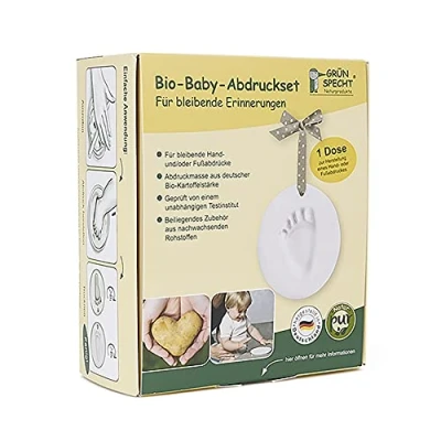 Abbildung von GRÜNSPECHT Bio Baby Abdruckset, 1 Dose Abdruckmasse &amp; Zubehör, Handabdruck Fußabdruck, aus zertifizierter Kartoffelstärke, Geschenk Geburt (678 00)