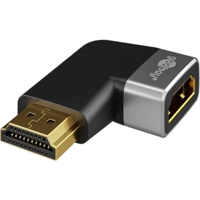 Abbildung von goobay 72012 HDMI Winkeladapter 270 horizontal/Winkelstecker 8K @ 60 Hz und 4K 120 Stecker auf Buchse 48 Gbits Verlängerung Adapter/HDR, ARC, vergoldet