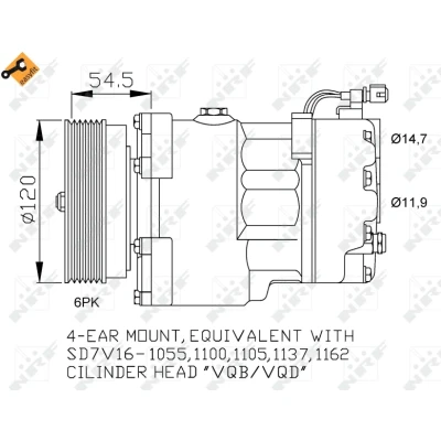 Abbildung von NRF EASY FIT 32033 Kompressor SD7V16 12 PAG 46 R 134a mit Kompressoröl, Dichtring VOLKSWAGEN: Polo III Variant, GOLF 3, Sharan I