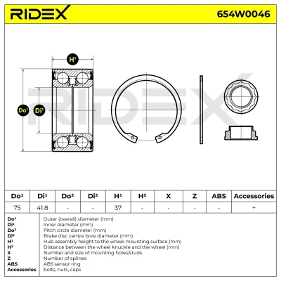 Abbildung von RIDEX 654W0046 Radlagersatz Hinterachse beidseitig 75,0 BMW: 3 Limousine, Compact, Coupe