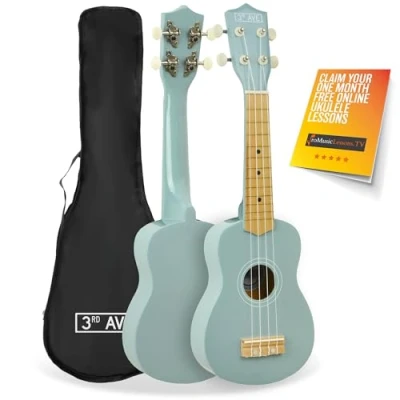 Abbildung von 3rd Avenue Sopran Ukulele Für Anfänger, 21 Zoll, 4 Nylonsaiten Mit Kostenloser Uke Tasche Pastellblau 1 Monat Online Unterricht